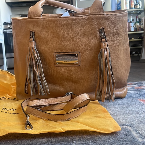 Authentic VALENTINO Alizee Almond Tote with Fringe Tassles - Picture 4 of 9